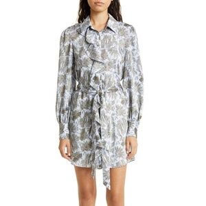 NEW! Cinq a Sept Charley Satin Shirt Dress Light Blue Floral Print Size 2 - $365